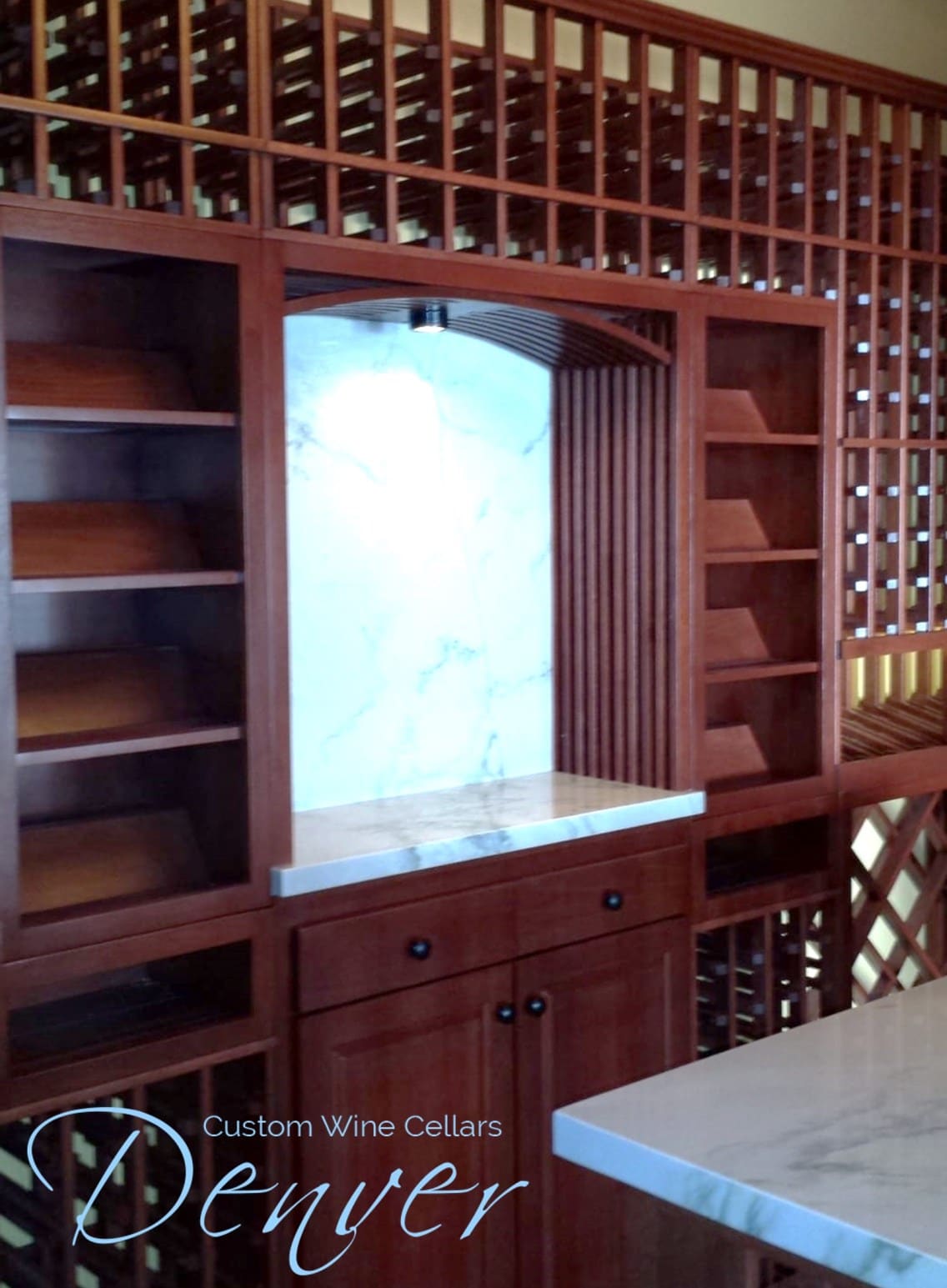 Custom Residential Wine Cellar Garage Denver Lattice Arch with Tabletop