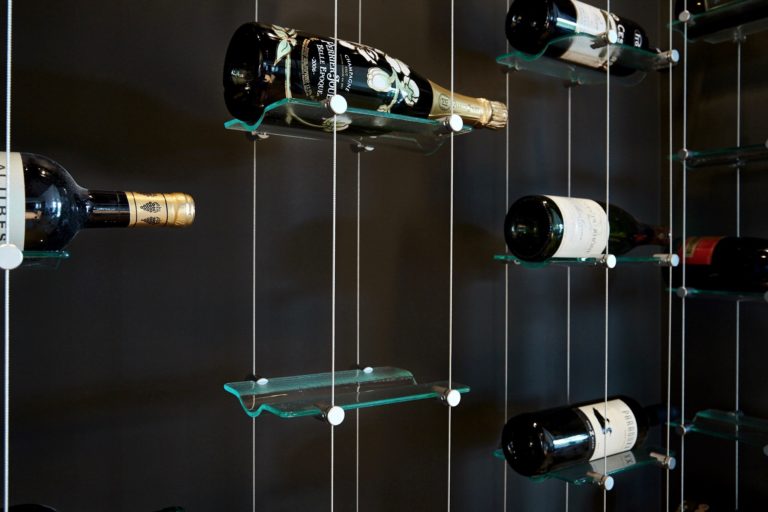 Contemporary Cable and-Glass Wine Racking Float Wine Display System