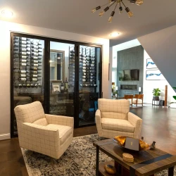 2 - Modern living room in Denver, Colorado with installed contemporary home wine cellars